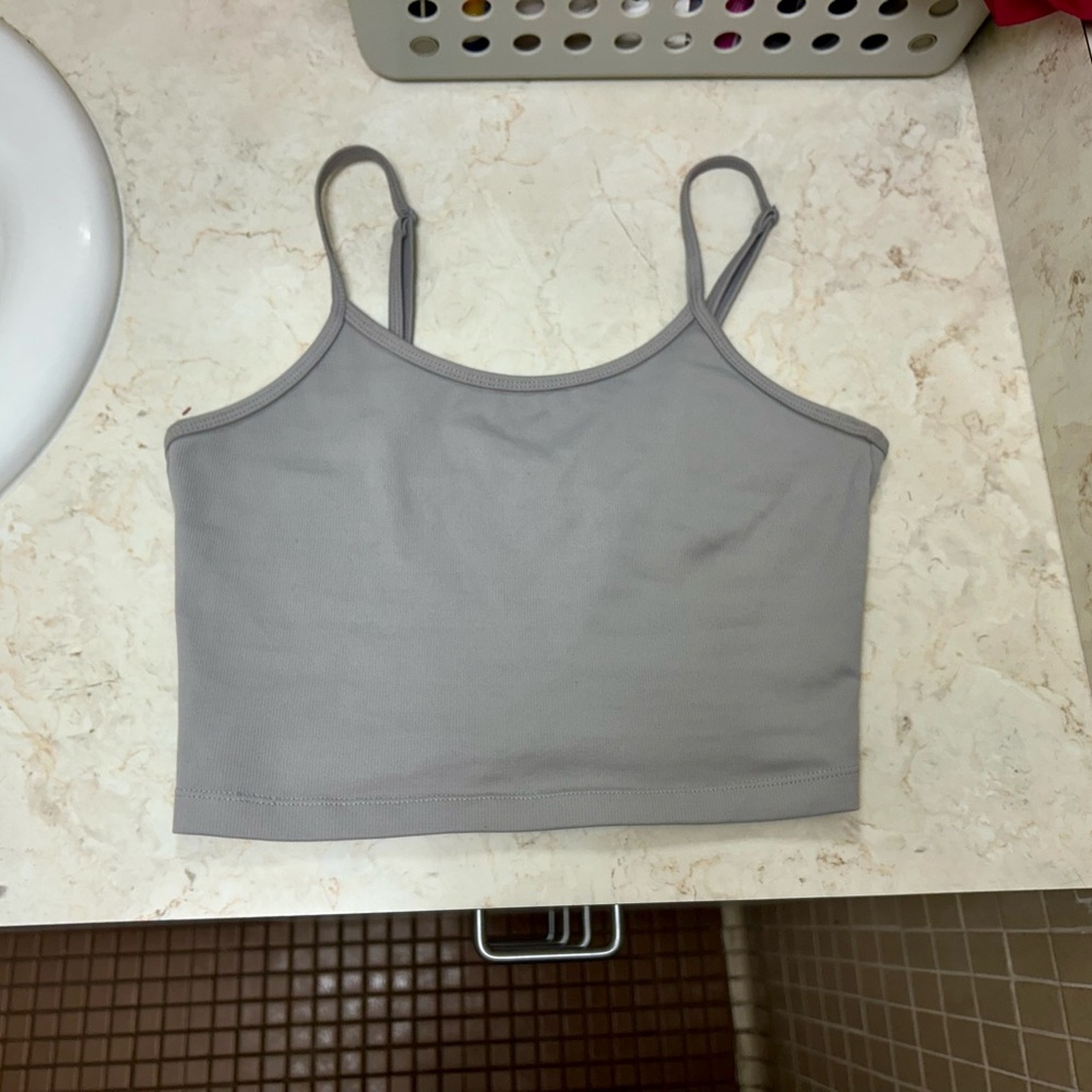 Balance Athletica Adjustable Spaghetti Strap Gray Women's Athletic Crop Top
